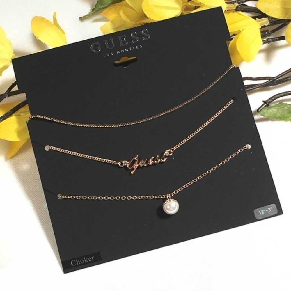 𝅺3/$29! GUESS Layered Necklace Faux Pearl Charm